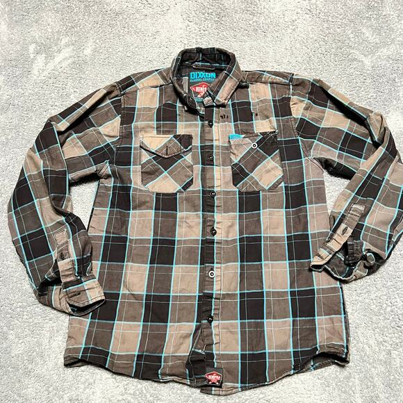 Dixxon Shirt Mens Medium Flame Resistant Plaid Button Flannel Gray Blue ** - Picture 1 of 10